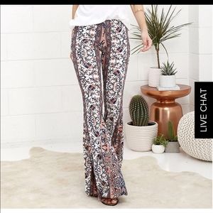 Floral Festival Peach and Navy Blue Floral Print Flare Pants